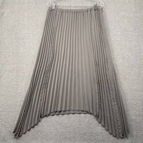 Justfab Skirt Womens Size XL Long Pleated Panel Grey Pull Op Elastic Waist Maxi - Picture 1 of 6